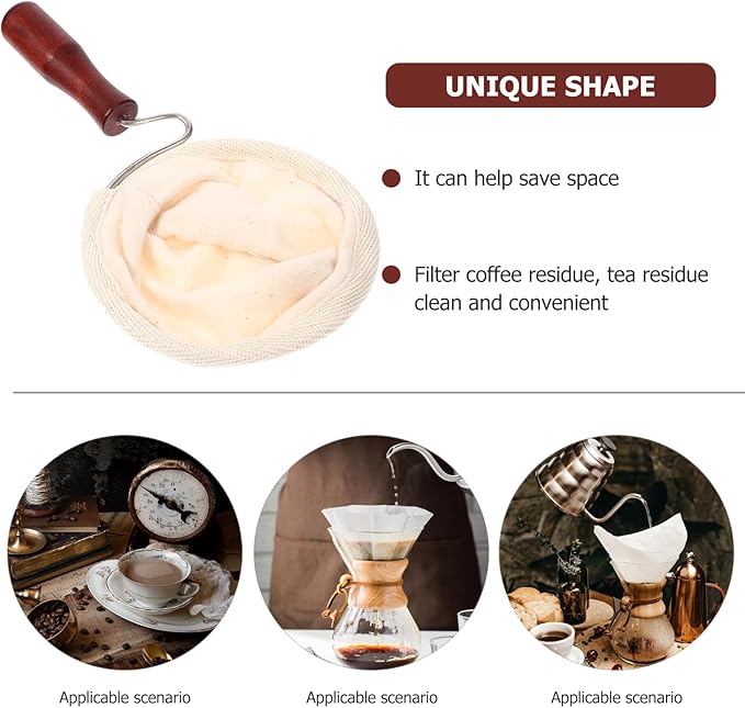 BESPORTBLE Reusable Cotton Coffee Filter Bag Large Mesh Multi-use Coffee Strainer Pouch for Tea and Milk Tea Brewing Washable and Portable with Red Handle for Home and Travel