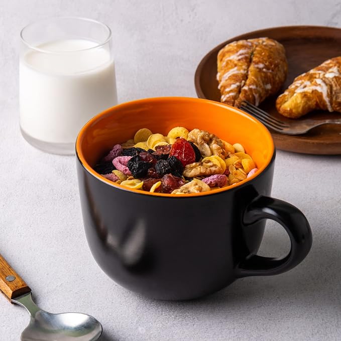 AmorArc 24 oz Soup Mugs with Handles, Jumbo Ceramic Bowls Mugs Set with handles for Coffee Cereal Cappuccino Snacks, Microwave&Dishwasher safe Soup Cups for Meal-Orange - Image 4