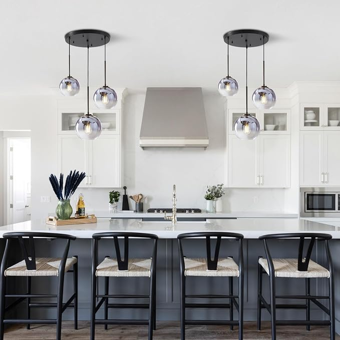 KCO Lighting Modern 3-Light Hanging Light Fixture Silver Gradient Glass Globe Pendant Ceiling Lighting with Adjustable Cord Mid Century Hanging Chandelier Light Fixture for Kitchen Island Bedroom… - Image 6