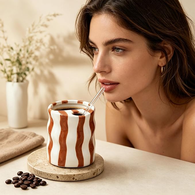 Espresso Cups Ceramic Coffee Mug Series European Striped Dot Coffee Cup And Saucer Mug Cake Plate Afternoon Tea Set Tea Cup And Saucer (Orange 2) - Image 5
