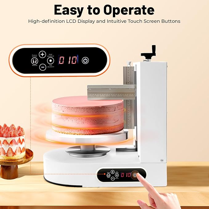 Cake Decorating Turntable, Cake Decorating Machine Cake Cream Spreading Coating Smearing Automatic Cake Frosting Machine with Adjustable Scraper for 4" to 12" Cake, 60-320RPM Rotating Speed