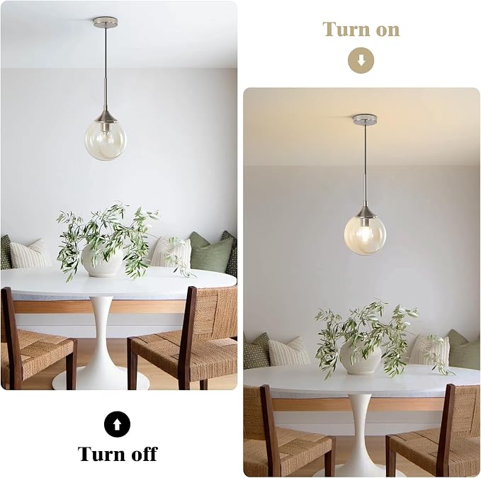 KCO Lighting 7.1" Amber Glass Pendant Light Brushed Nickel Pendant Lighting Modern Globe Pendant Light Mid Century Hanging Light Small Pendant Lights for Kitchen - Image 4