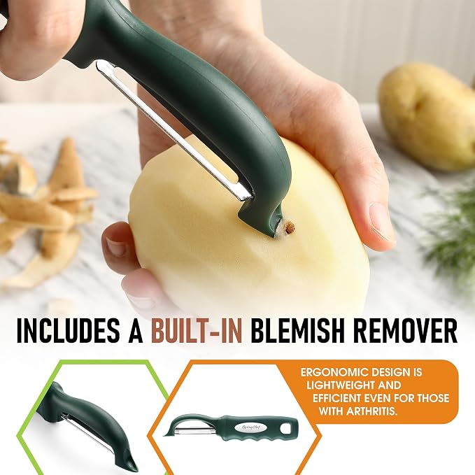Spring Chef Swivel Potato Peeler w/Soft Grip Handle, Set of 2, Pine Green | Premium Vegetable Peeler w/ Sharp Stainless Steel Blades, Multifunctional Food Peeler for Apple, Carrot, Cucumber, Fruit - Image 5