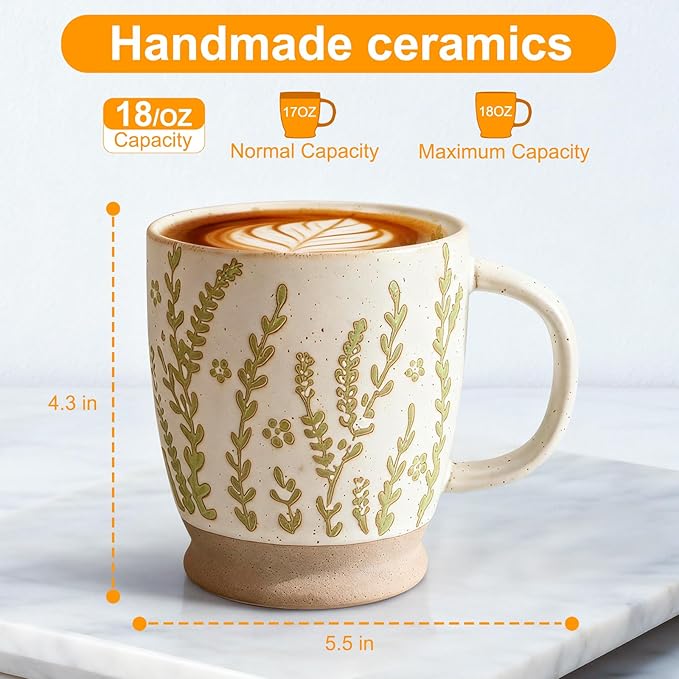 18oz Coffee Mug Gift for Women Mom Her - Rustic Handmade Coffee Cup | Microwave & dishwasher safe. Mug for latte, cocoa, tea, milk, milkshake. Home office essential. Great gift for mom or her - Image 2