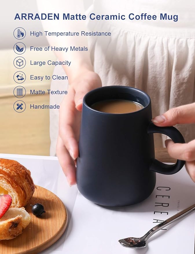 Coffee Mug, Matte Ceramic Coffee Cup, Both Hot & Cold Beverage Tea Cup for Office & Home, Suitable for Dishwasher & Microwave & Oven, 16.5 oz (Royal Blue) - Image 2