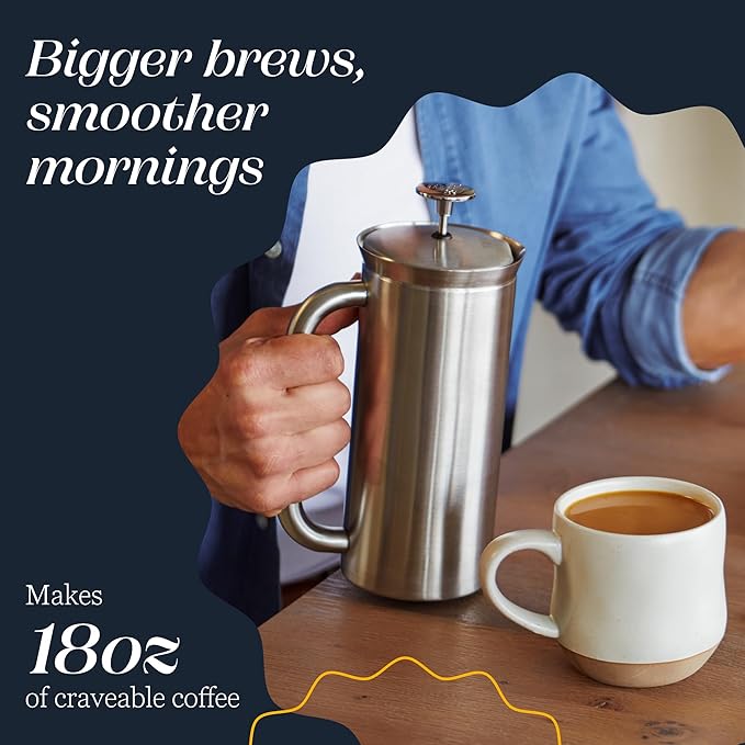 ESPRO P7 French Press Stainless Steel 304 – Patented Double Walled Micro-Filter Insulated French Press Coffee Maker, Grit-Free Brew - Heat Resistant BPA Free Coffee Maker (18oz)