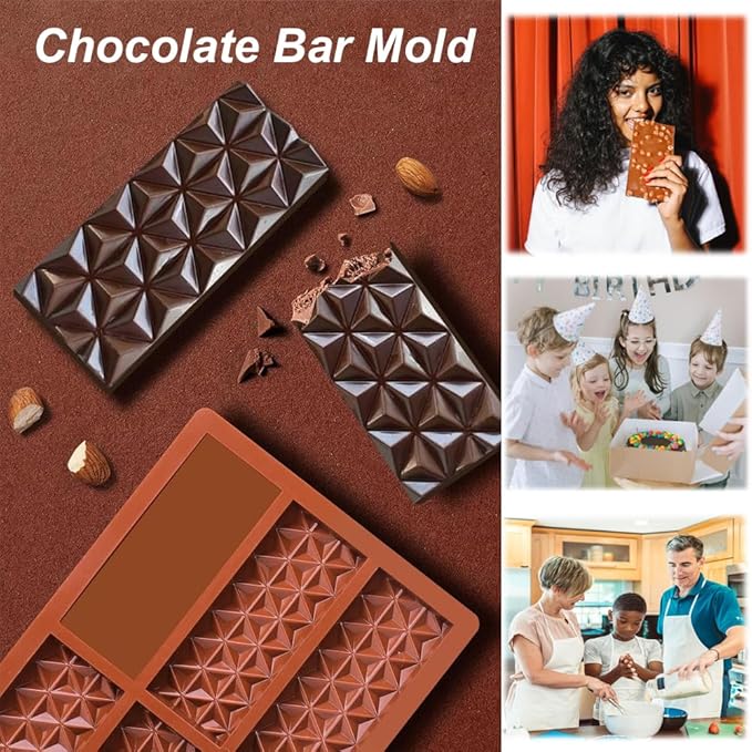 Dubai Chocolate Mold 3 Pack,0.5 Inch Deep Large and Thick Silicone Chocolate Bar Molds for Stuffed Bar,Big Chocolate Candy Bar Mold for Filling Knafeh Pistachio Chocolate Bar Kit