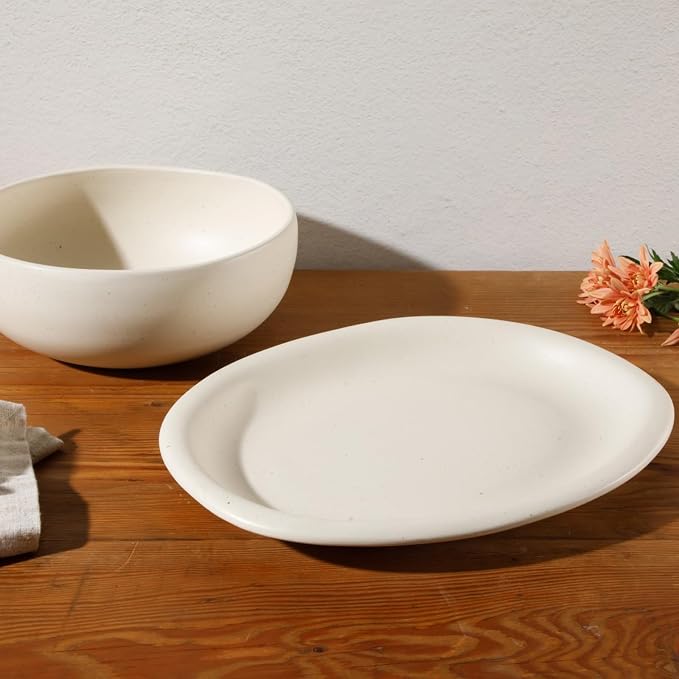 Bloomhouse - Two Time Oprah's Favorite Things Winner - Corsica Clay 2-Piece Serving Set – Oval Platter and Bowl in Sea Salt White, Durable Stoneware for Entertaining & Everyday Use - Image 4