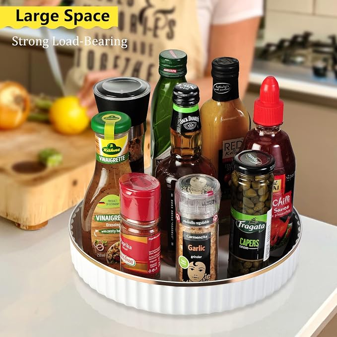 Amolliar Fluted Lazy Susan Organizer, Turntable Organizer-White 10" 2 Pack | Lazy Susan for Cabinet Fridge, Pantry Organizer, Spice Rack Condiment Organizer for Kitchen, Countertop Bathroom Vanity Tray - Image 2