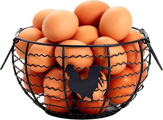 Juvale Egg Holder Countertop Wire Basket - 8.2 x 8.2 x 4.9 in, Black Iron Farmhouse Style - Egg Basket Countertop Organizer for Kitchen Decor & Accessories