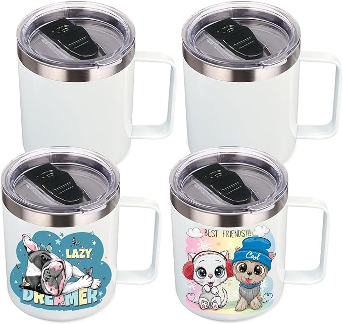 Volhoply 14oz sublimation Insulated Stainless Steel Coffee Mug with Lid Bulk 4 Pack,Double Wall Vacuum Travel Coffee Cup with Handle,Reusable Metal Cups Tumbler,Camping Mugs Keep Hot(Sublimation,4) by LiveFully%EF%BC%8CDrinkFreely%E2%80%94KeepGoingwithVolhoply%EF%BC%81