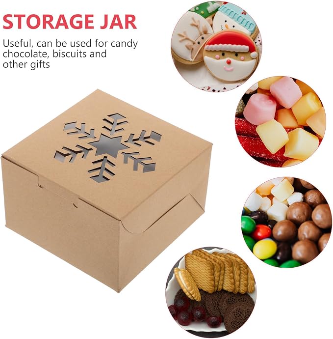 GARVALON 25pcs Kraft Paper Dessert Packing Boxes with Window, Lightweight and Sturdy Christmas Gift Boxes for Biscuits and Puddings, for Festival Decorating and Party Decorations - Image 3