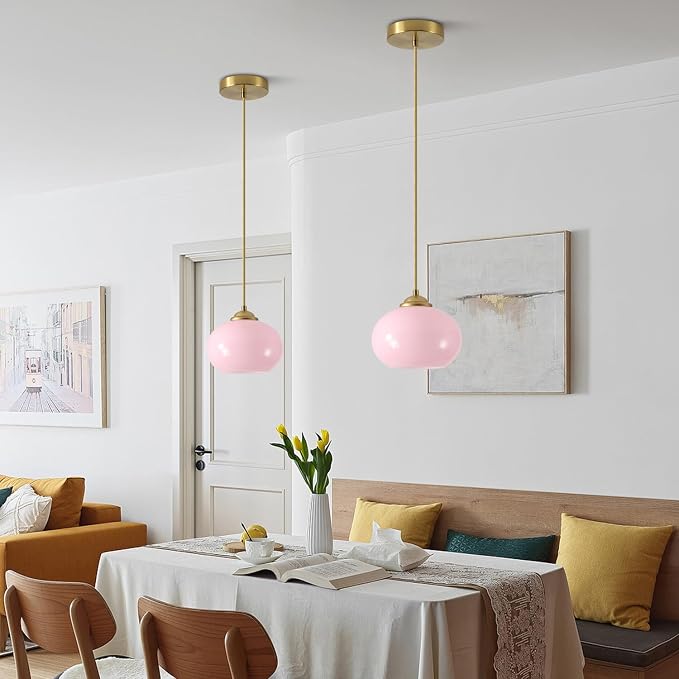 KCO Lighting Pink Globe Pendant Light Mid Century Modern Small Glass Pendant Lighting Brass Gold Chandelier Nordic Girl Room Kitchen Island - Image 6