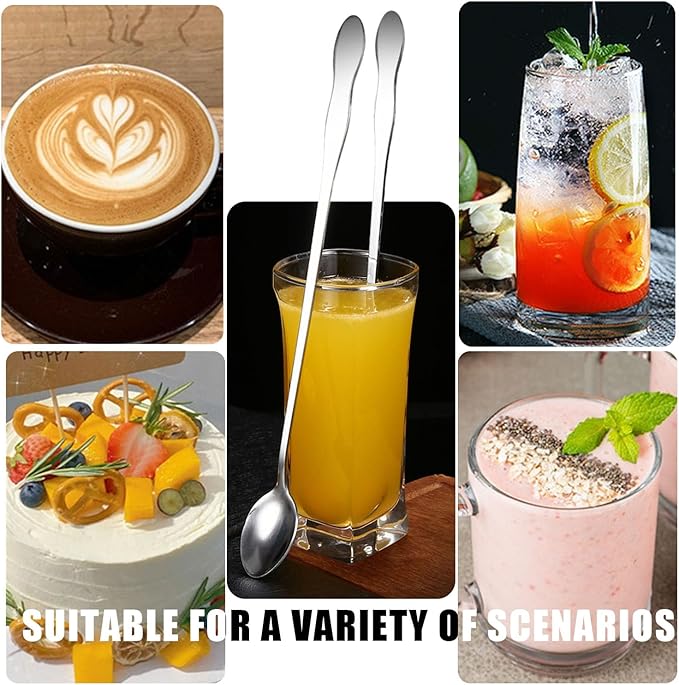 2 PCS Long Coffee Spoons,7.8 Inch Coffee Stirrers,Ice Tea Spoons,Stainless Steel Iced Tea Spoon for Coffee Bar Accessories Tea Mixing Cocktail Stirring Coffee Milkshake Cold Drink (7.8 inch)