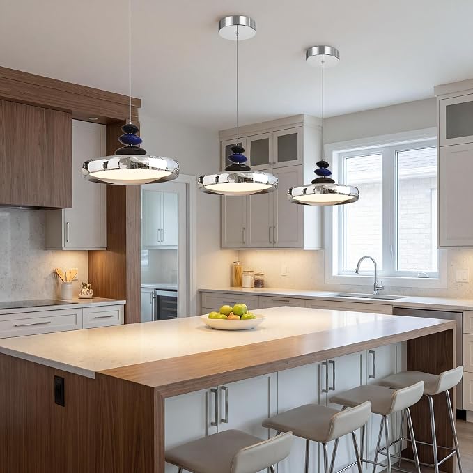Modern Pendant Lights,Chrome 12" LED Pendant Lighting Fixture with Remote Control Dimmable 3 Color Mode & Brightness, Adjustable Hanging Lamp for Kitchen Dining Room Bedroom Kitchen Island - Image 8