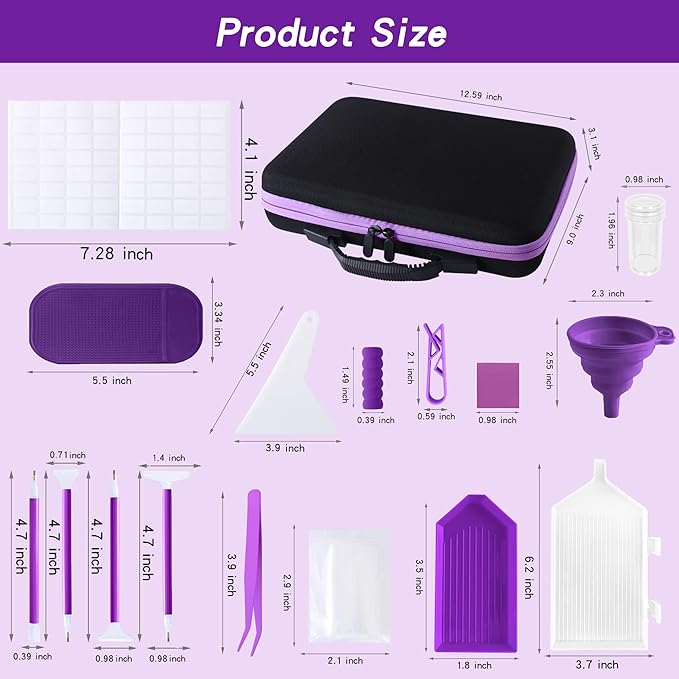 LYMUSUMI Diamond Art Storage Containers 60 Slots Diamond Painting Accessories and Tools Portable Bead Organizer Boxes for Adults（Purple）