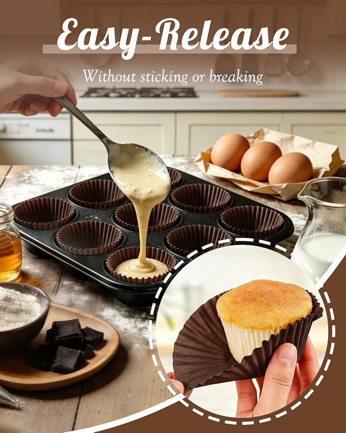 700 Count Coffee Cupcake Liners - Greaseproof Muffin Baking Cups, 2 Inch | Non-Stick, Disposable Muffin Liners — Hold Cupcakes, Muffins, Desserts & Nuts for Parties, Weddings and Birthdays - Image 3