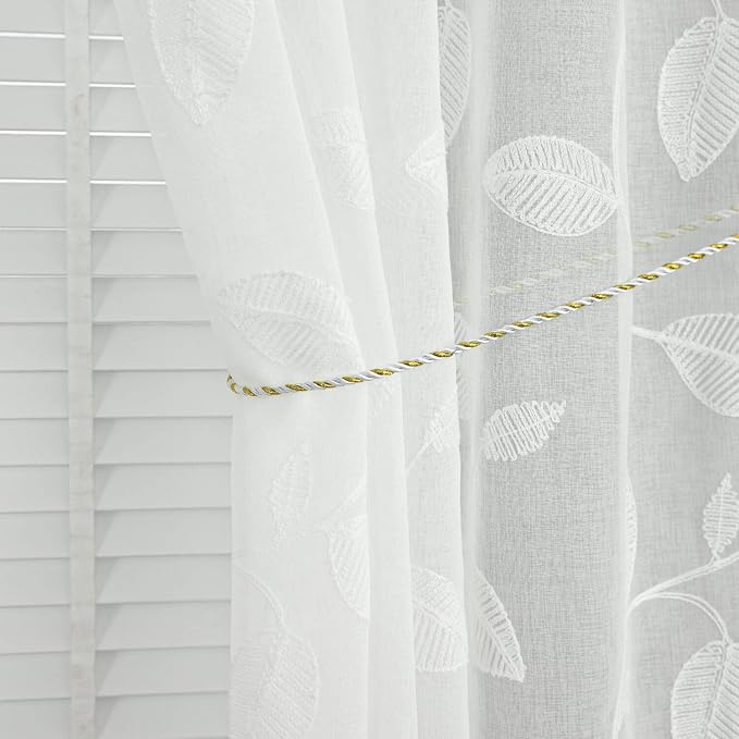 Semi-Sheer Elegant Embroidered Solid White Rod Pocket Window Curtains/Drape/Panels/Treatment 42 x 63,Two Panels | Soft Airy Texture, Soft Daylight Glow, Rod Pocket Design, for Living and Dining Room - Image 7