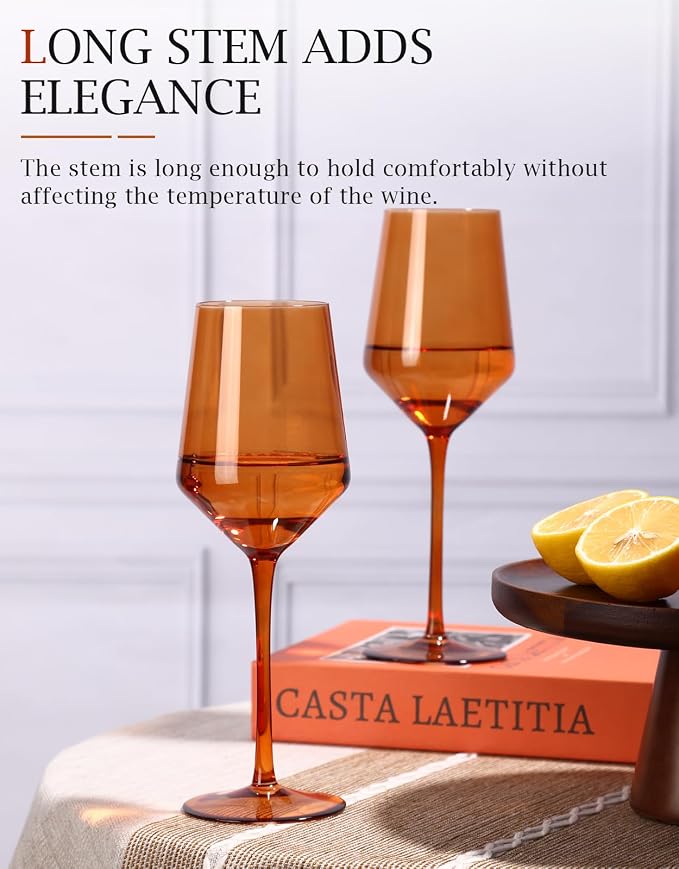comfit Orange Wine Glasses Set of 6-15 oz, Unfading Color, Hand-blown Colored Wine Glasses - Orange Kitchen Accessories, Gifts for Wine Lovers, Wedding, Engagement, Valentines Day Gifts - Image 4
