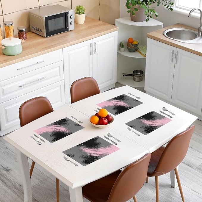 Feelyou Pink Grey Black Placemats Set of 4 18"x12" Kids Abstract Placemat for Kitchen Dining Table Decor Indoor Outdoor for Boys Geometric Table Place Mats, Modern Art Luxury - Image 3