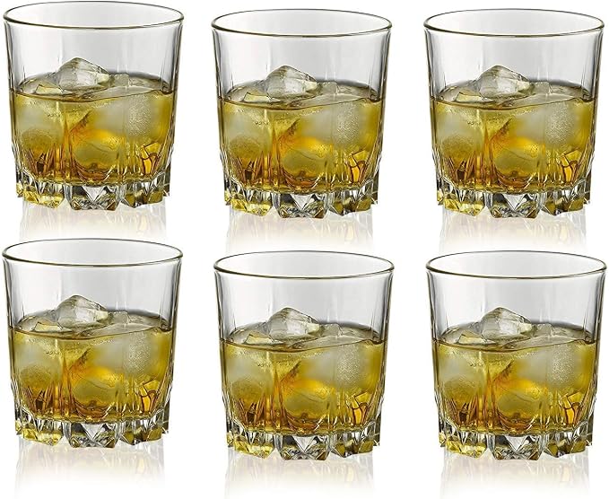 Pasabahce Karat Crystal-Clear Whiskey Glasses, Set of 6 – 10 oz (300ml) Lowball Tumblers – Vintage Style Rocks Glassware for Scotch, Bourbon & Mixed Drinks by Pasabahce