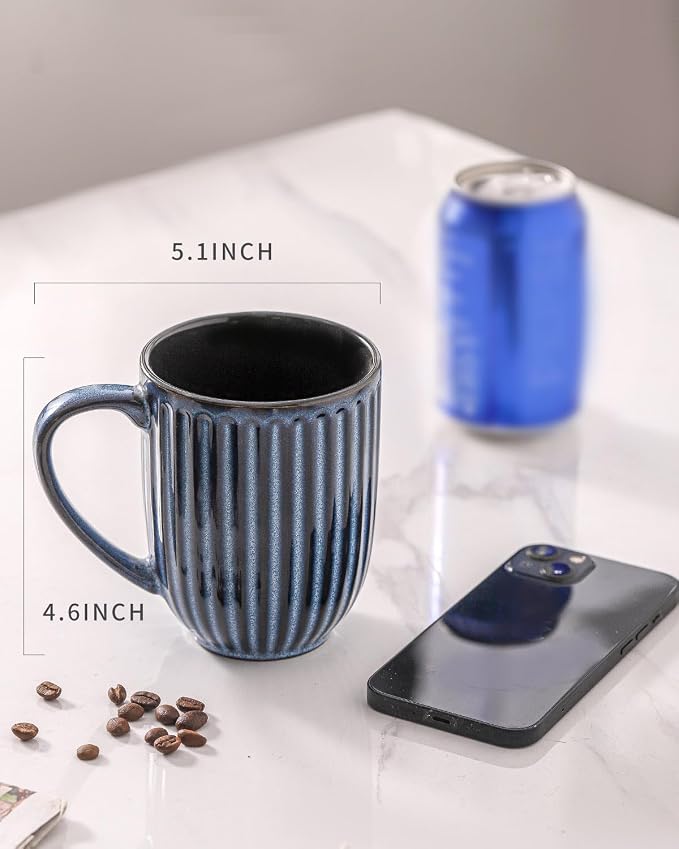 HASENSE 16 oz Ceramic Coffee Mugs Set of 4, Ribbed Navy Blue Coffee & Tea Cups, Dishwasher & Microwave Safe, Ideal for Housewarming & Wedding Gifts - Image 2