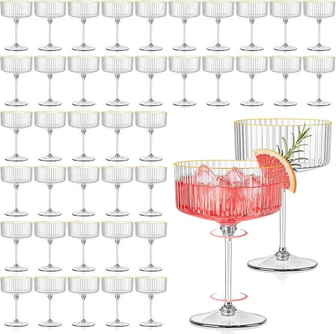 50 Pcs Ribbed Martini Glasses Bulk 10oz Champagne Martini Glasses Plastic Gold Rim Espresso Martini Glass Vintage Coupe Glass Margarita Glasses Disposable Clear Glassware Dessert Cup for New Year by Unknown