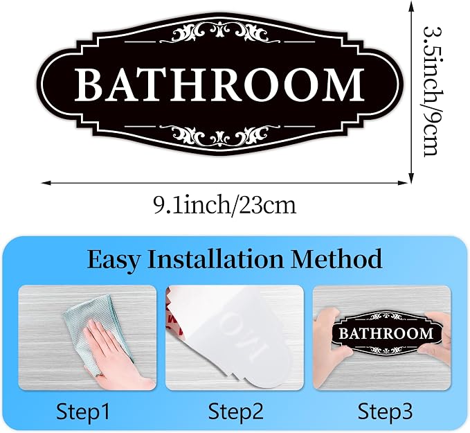 Bathroom Sign Sticker for Business and Home,Self-adhesive Restroom Sign | Cute Bathroom Decor for Door,Waterproof Vinyl Restroom Sign for Home,Office,Shop（Black） - Image 2
