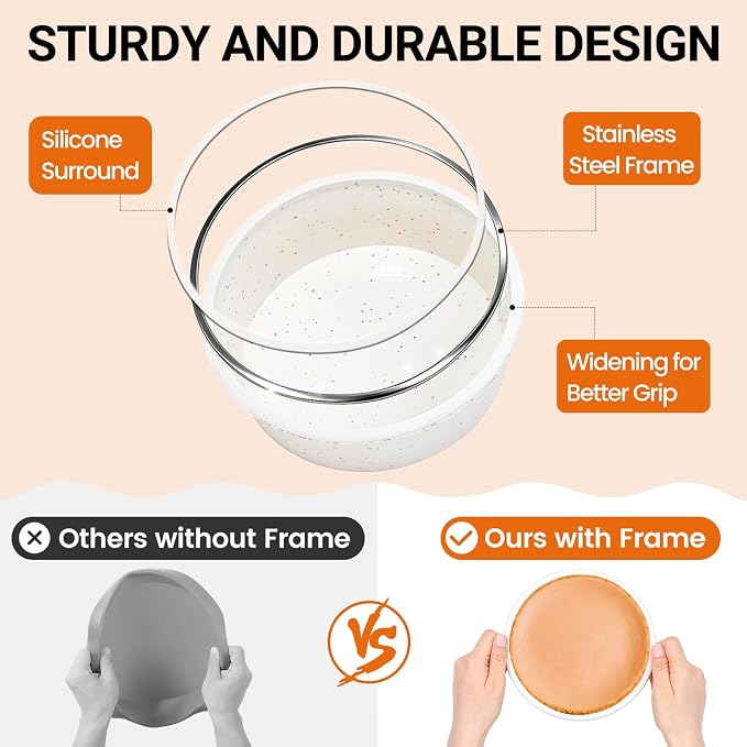 CAKETIME 6 Inch Silicone Round Cake Pan with Metal Reinforced Frame, Non-stick & BPA Free, Even Heat Distribution, Stackable & Dishwasher Safe - Image 3
