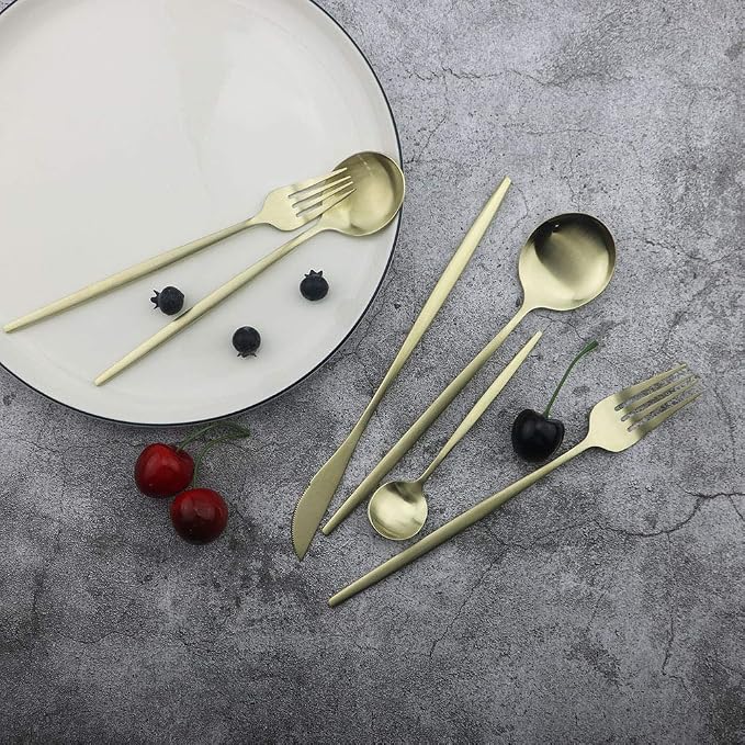 JASHII Flatware Silverware Set Stainless Steel Satin Finish Cutlery Set Service for 6, 30-Piece Spoons And Forks Kitchen Utensil Set, Dishwasher Safe (Matte Champagne gold) - Image 2