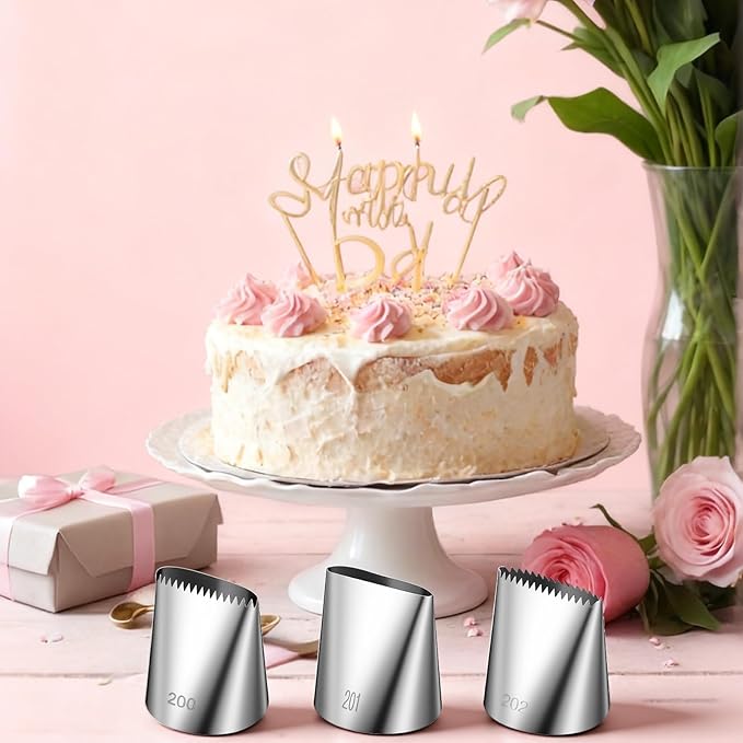 3 Pcs Large Piping Tips Set, Stainless Steel Cake Icing Nozzles Tips Decorating Tools, Big Piping Frosting Icing Tip Accessories for Cookie Cupcake Fondant Cakes Baking Buttercream Decorating Supplies