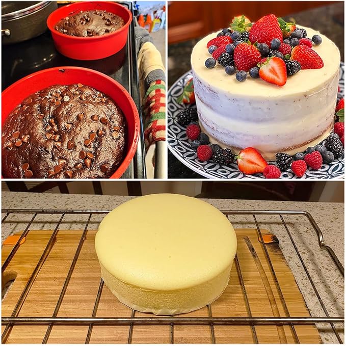 Alimat PluS 6 Inch Cake Pans Silicone, 4 Pack Round Cake Molds with 100 Pieces Parchment Paper, Small Cake Pans for Multilayer Cakes, Puddings