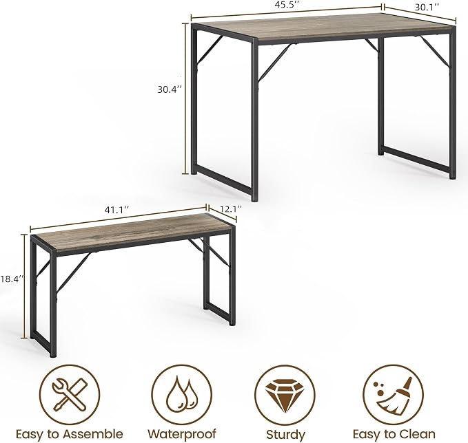 Bealife Dining Table Set for 4 with Metal Frame and MDF Board - Grey | Space Saving Kitchen Table with 2 Benches, Kitchen Table Set for Apartment, Dining Room, Breakfast Nook - Image 3