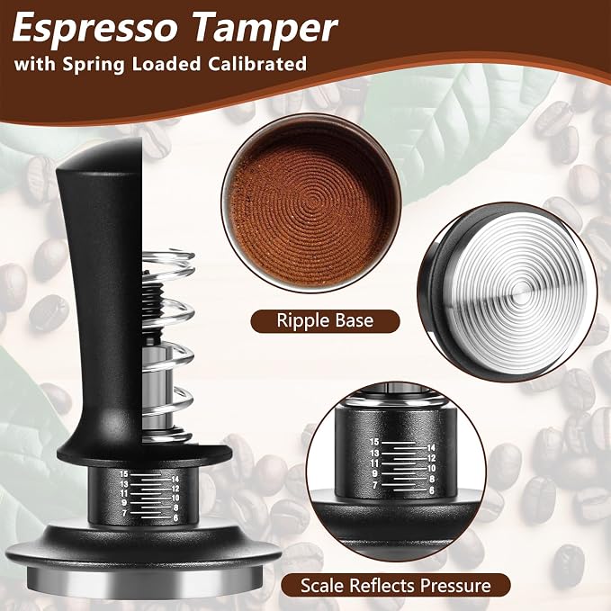 7 PCS Espresso Accessories,WDT Tool Espresso Machine Tamper Tools | Barista Tools Kit,Coffee Tamper with Wood Espresso Tamping Station,Distributor,Stirrer,Dosing Funnel,Brush,Puck Screen - Image 4