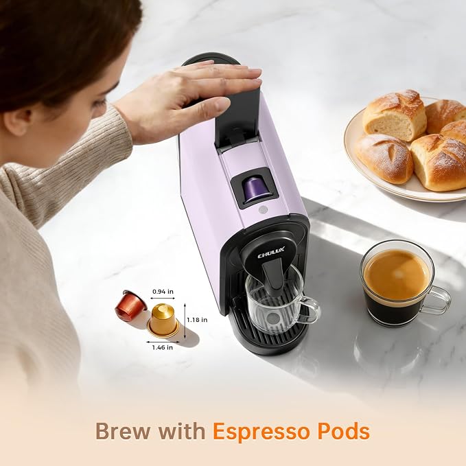 CHULUX Bafè-Pro 20Bar Espresso Coffee Machine for Fast Extraction, Lavender | 1400W Rapid Heating, Espresso Lungo Buttons, Used Capsule Drawer, Auto-Eject System, 24oz Removable Reservoir, Mini Footprint - Image 3