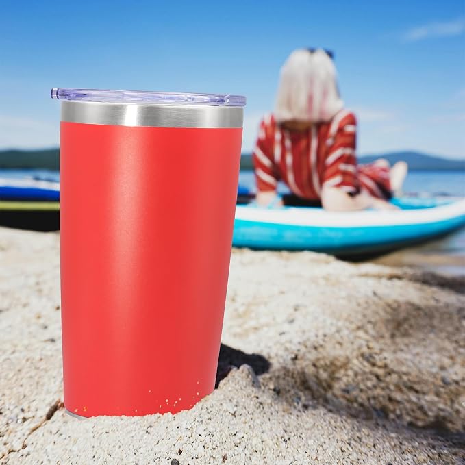 20oz Tumbler Insulated Coffee Tumblers with Lid Stainless Steel Red 8P | 20 oz Tumblers Double Wall Insulated Vacuum 20oz Coffee Mug Leak Proof Tumblers with Lid Powder Coated - Red 8 Pack - Image 8