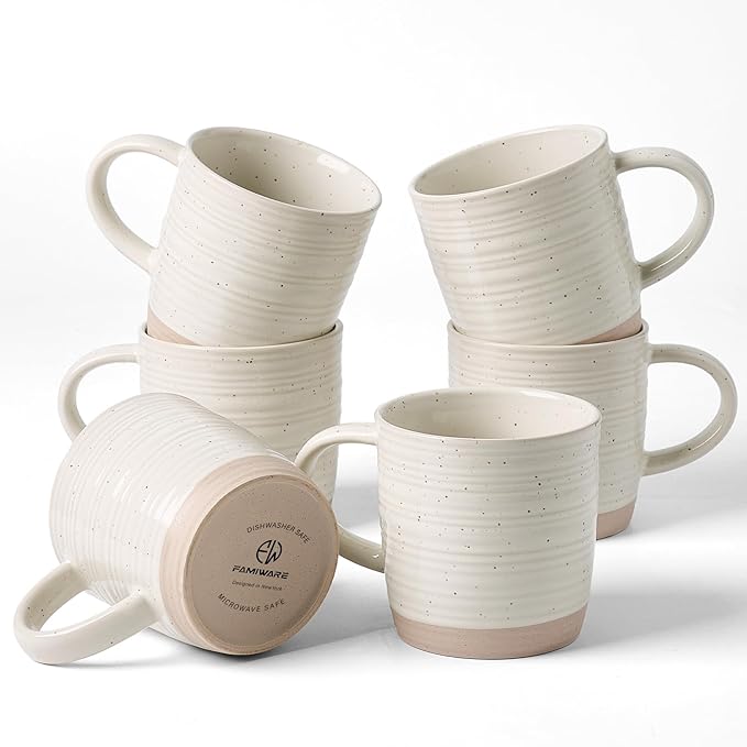 famiware Coffee Mugs Set of 6, 13 oz Mug Set, Ceramic Cup Set with Handle for Coffee, Tea, Cocoa, Milk, Constellation Series, Cream by Famiware