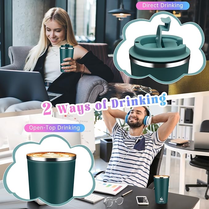 17oz Insulated Travel Coffee Mug with Flip Lid – Leakproof Stainless Steel Insulated Coffee Tumblers, Reuable Coffee Cup for Hot & Cold Drinks, Perfect for Camping & On-the-Go - Image 7