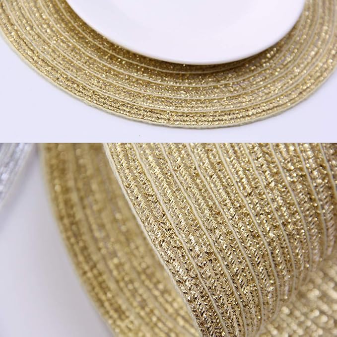 SHACOS Gold Glitter Round Placemats Set of 6 Bling Circle Place Mats Washable Table Mats for Christmas Holiday Party Wedding Shower Table Decor (6, Gold) - Image 3