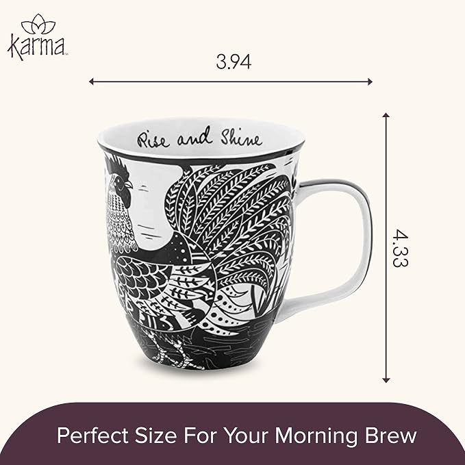 Karma Gifts 14 oz Black and White Boho Mug Rooster - Cute Coffee and Tea Mug - Ceramic Coffee Mugs for Women and Men - Image 5