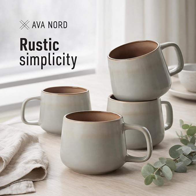 Ava Nord Large Stoneware Ceramic Coffee Mugs Set of 4-16 oz - Sage Ash | Lead-Free, Non-Toxic, Freezer - Microwave & Dishwasher Safe, Comfortable Handle, Aesthetic Nordic Design for Tea, Cappuccino - Image 7