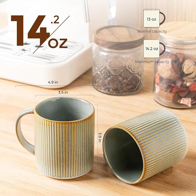 theterra Ceramic Coffee Mugs Set of 4, 14.2 oz Coffee Cups with Handle | Handmade, Suitable for Latte, Tea, Milk, Beer & Hot Cocoa, Desert Sage - Image 2