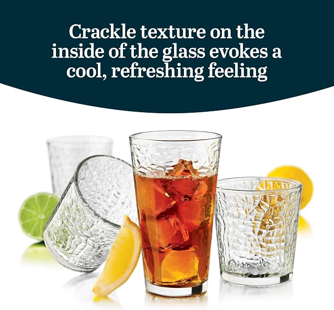 Libbey Yucatan Textured Tumbler & Rocks Drinking Glasses Set of 16 | Jumbo Margarita Glass Cups with 16.2 oz and 13 oz Capacities for Frozen Cocktails, Mocktails & Entertaining - Image 4