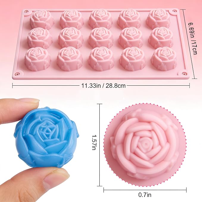 2 Pcs 15-Cavity Rose Flower Silicone Mold Non-Stick Fondant Molds for Cake Decorating Sugarcraft Candy Chocolate Ice Cube Resin Clay Kitchen Baking Tools - Image 2