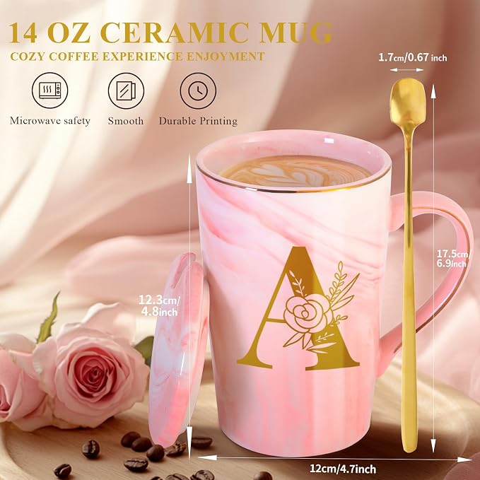 Personalized Ceramic Women Coffee Mug Tea Cup with Lid Heavy Pretty Large Pink Customized Cool Cute Women Birthday Christmas Gift for Her Wife Mother Day Grandma Girlfriend Friend Friendship Unique,A - Image 4