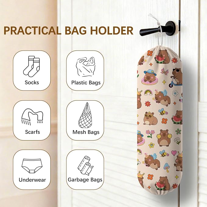 Capybara Plastic Bag Holder Dispenser, Plastic Grocery Bag Organizer & Wall Mount Paper Trash Bag Saver Storage for Kitchen Home Pantry Decor, Cute Animal Decor - Image 4