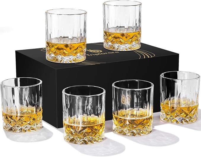 Whiskey Glasses Set of 6, 11 oz Old Fashioned Rocks Glasses | Dishwasher-safe 11 oz rocks glasses for whiskey, bourbon, scotch, rum, cocktails and gifting by Itmakesourlifehappies
