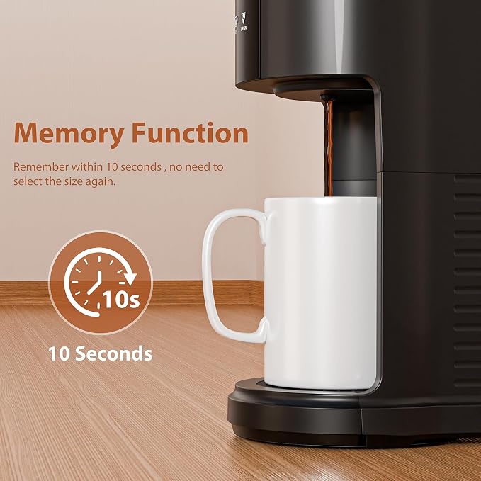 WAA Single Serve Coffee Maker for Capsule & Ground Coffee | Fast Coffee Machine with Memory Function, 6 to 14 oz Brew Sizes, 40 oz Removable Water Tank for Home/Office/RV, Black - Image 3