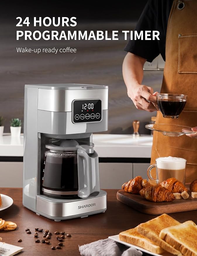 SHARDOR 10-Cup Programmable Coffee Maker, Regular & Strong Brew Drip Coffee Machine for Home and Office, Auto Shut Off, Permanent Filter (gray) - Image 3