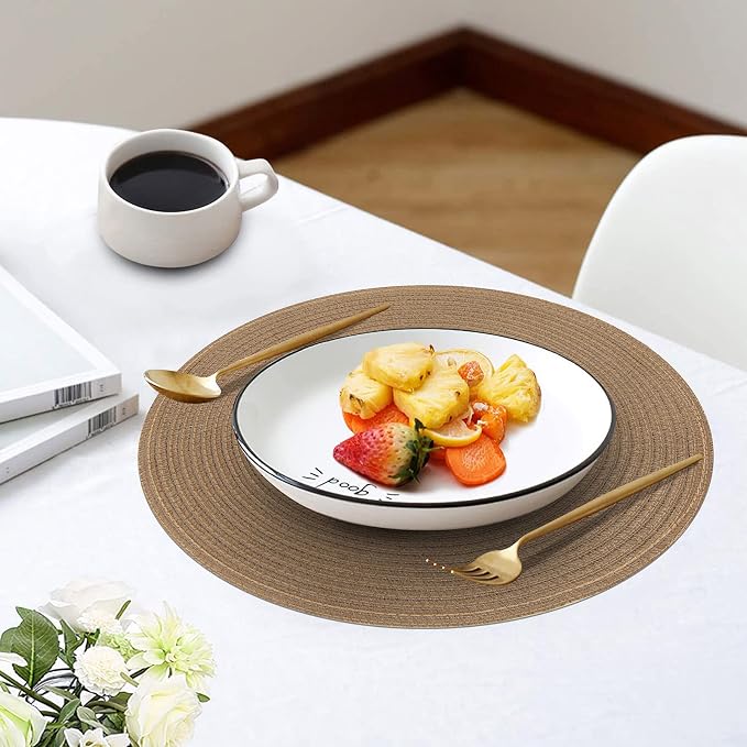SHACOS Round Placemats Set of 4 Woven Braided Kitchen Table Placemats 15 inch Round Place Mats Washable Table Mats Indoor Outdoor, Brown - Image 7